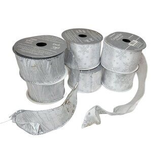 Trim Merry Crystal Ice Ribbon Collection Wire-Edged Set Of 6 Rolls Silver Glitte